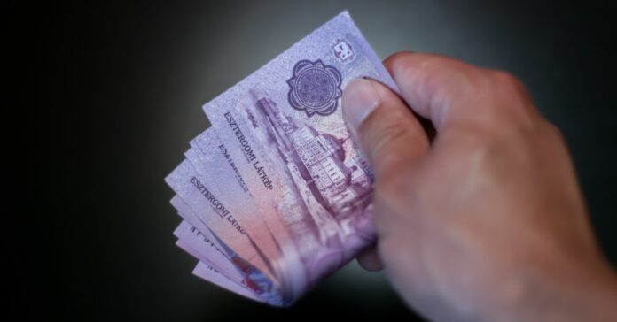 Sok tízezer forintos bankjegyet tart a kezében egy férfi.