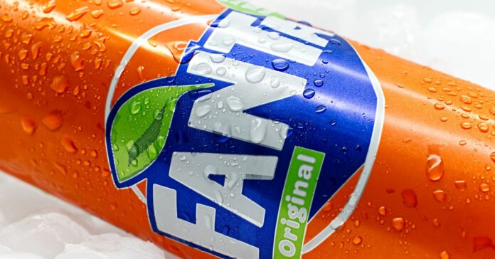 Bologna / Italy - November 6, 2020: Can of Fanta soda on ice with water droplets. fanta botrány