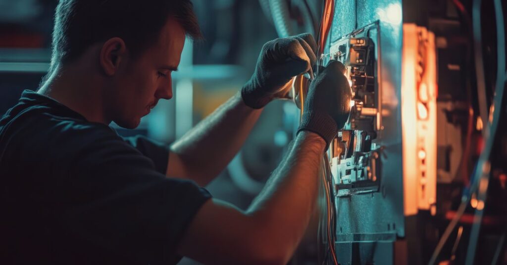 férfi villanyszerelő javít. szelektív fókusz