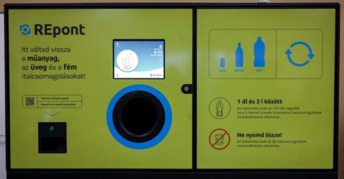 Üvegvisszaváltó automata, kijelző, bedobó nyílás