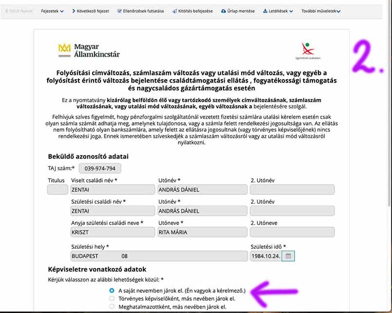családi pótlék utalás számlaszám átírása 2. lépés
