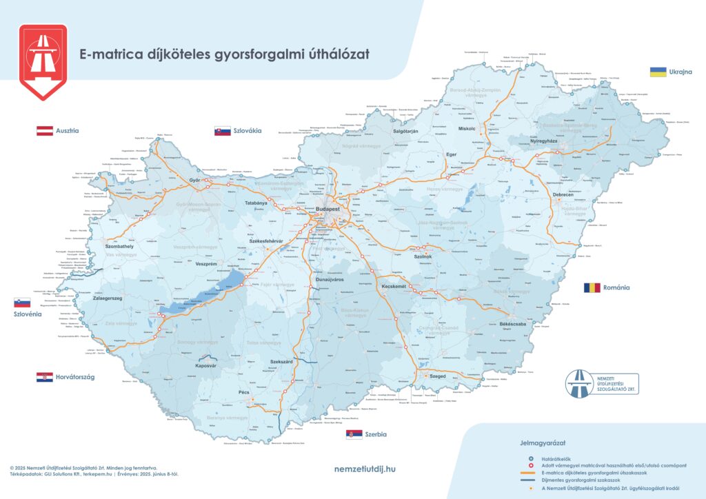 Térkép: fizetős és ingyenes autópálya szakaszok 2025-ben