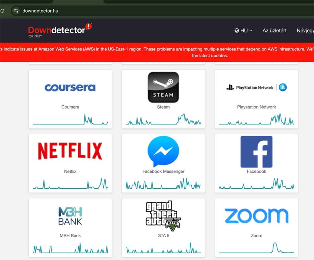 A Downdetector oldalon egyszerű keresni