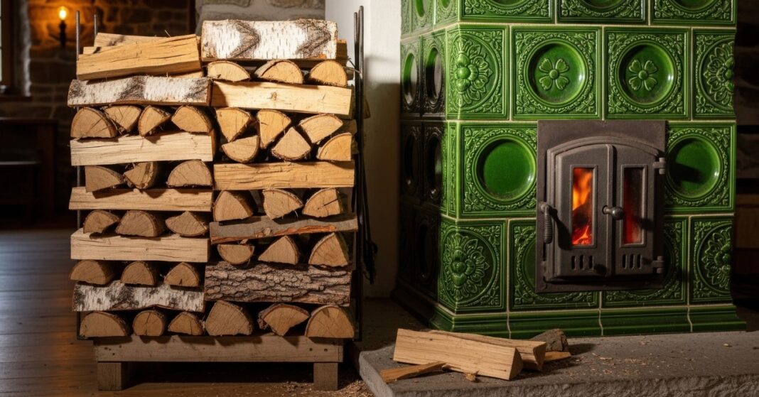 cserépkályhában ég a tűz