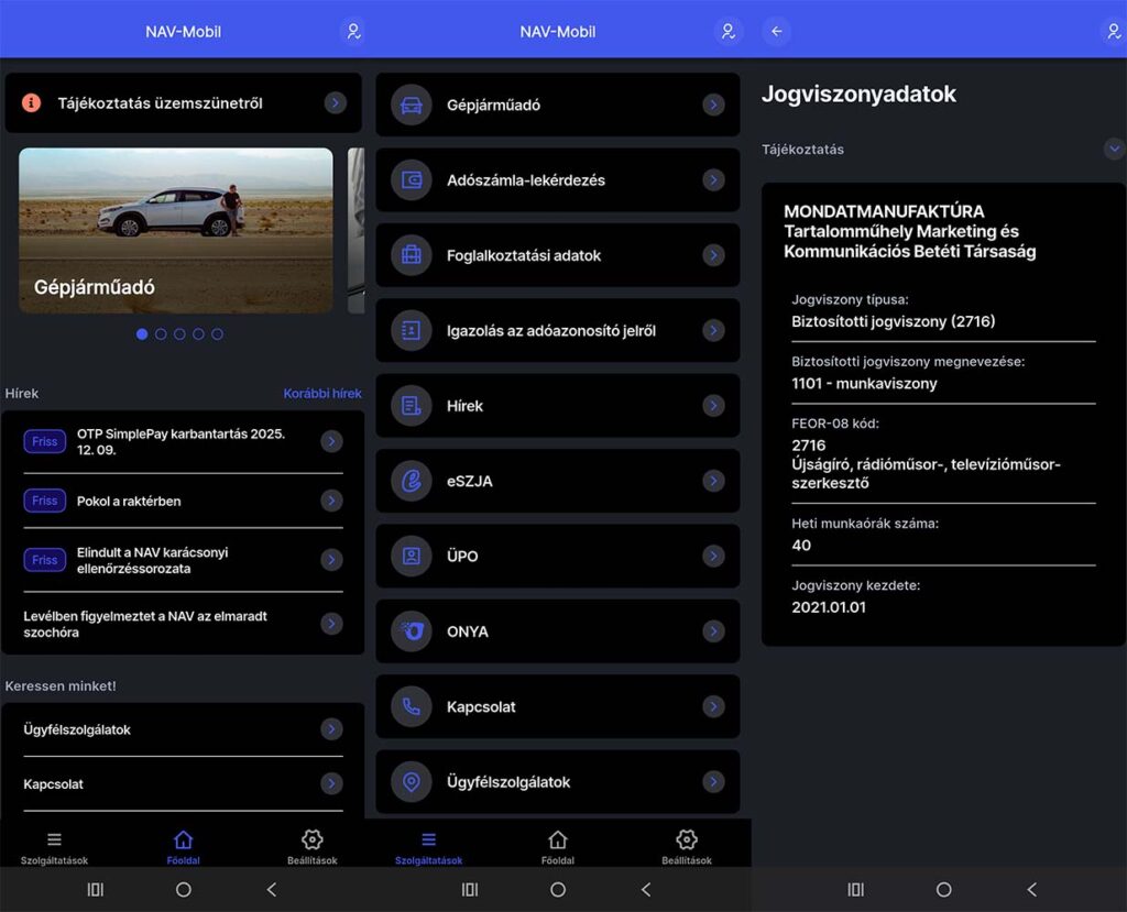 NAV Mobil: biztosítási jogviszony lekérdezése taj szám alapján