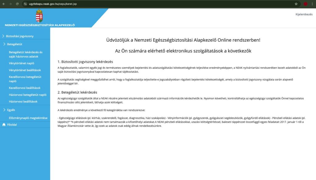 NEAK: biztosítási jogviszony lekérdezése taj szám alapján