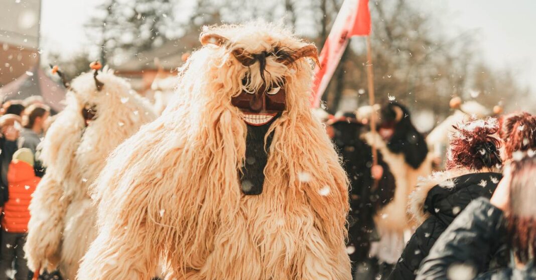 Mohácsi busójárás, egy busó a tömeg közepén