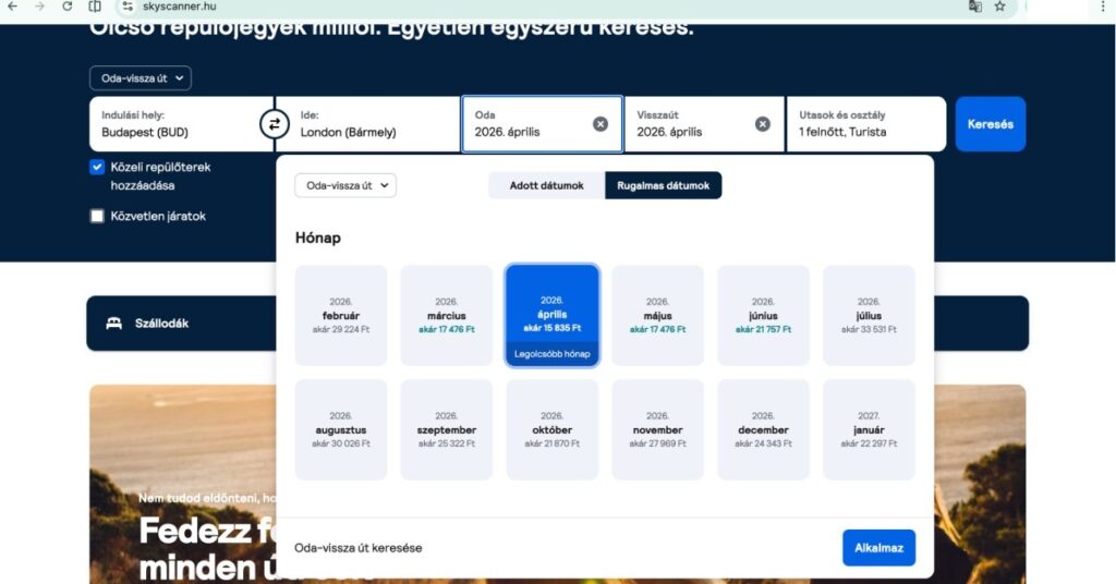 Skyscanner olcsó repülőjegy Londonba