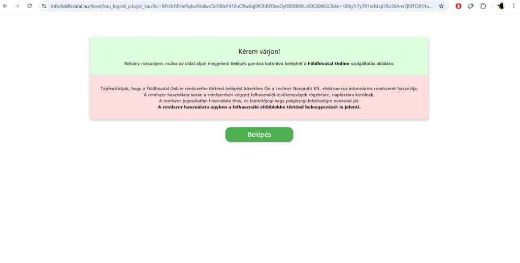 A Földhivatal Online rendszerébe történő belépés harmadik lépése.