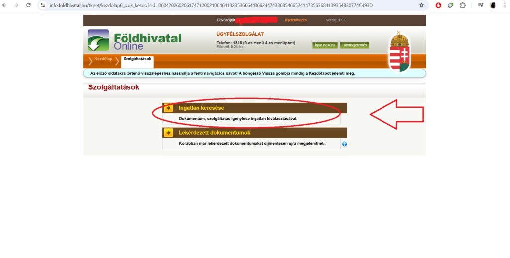 A Földhivatal Online rendszerébe történő belépés ötödik lépése.