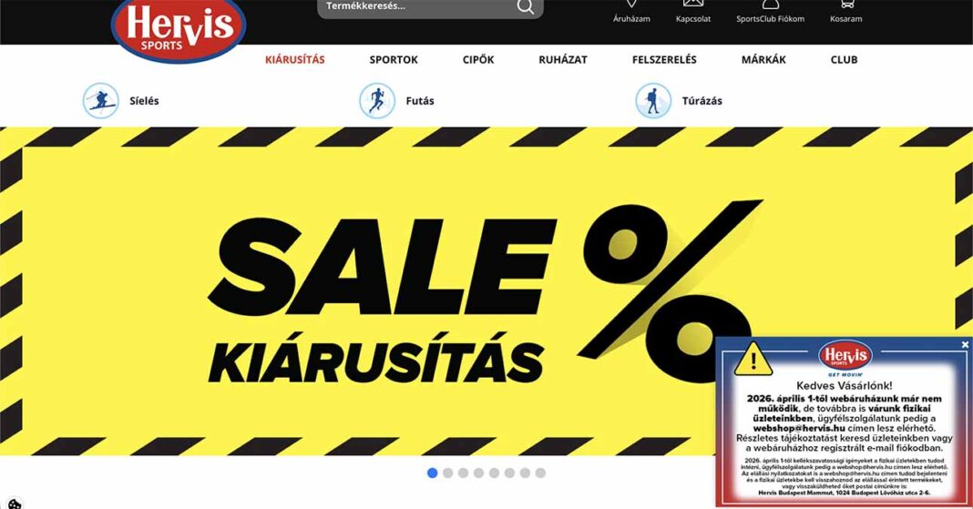Megszűnik a Hervis webáruháza