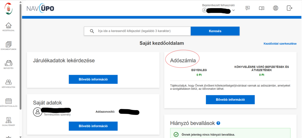 adószámla nav üpö