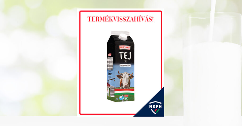 MILSANI ESL tej 3,5 % zsírtartalommal termékvisszahívás