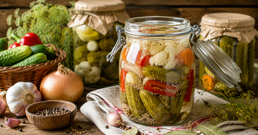 vegyes savanyúság egy befőttesüvegben