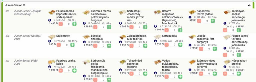Egészségkonyha Junior-Senior heti ajánlat (képernyőfotó)