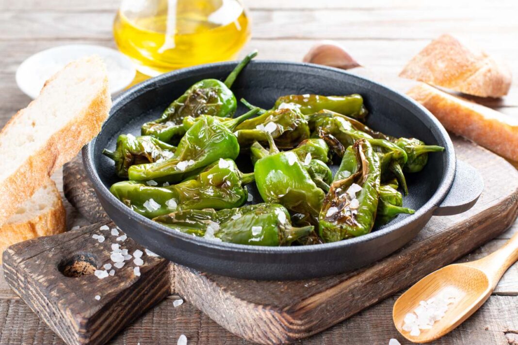 sült padron paprika serpenyőben
