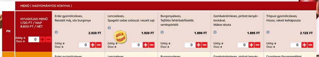 Teletál nyugdíjas menü képernyőfotó